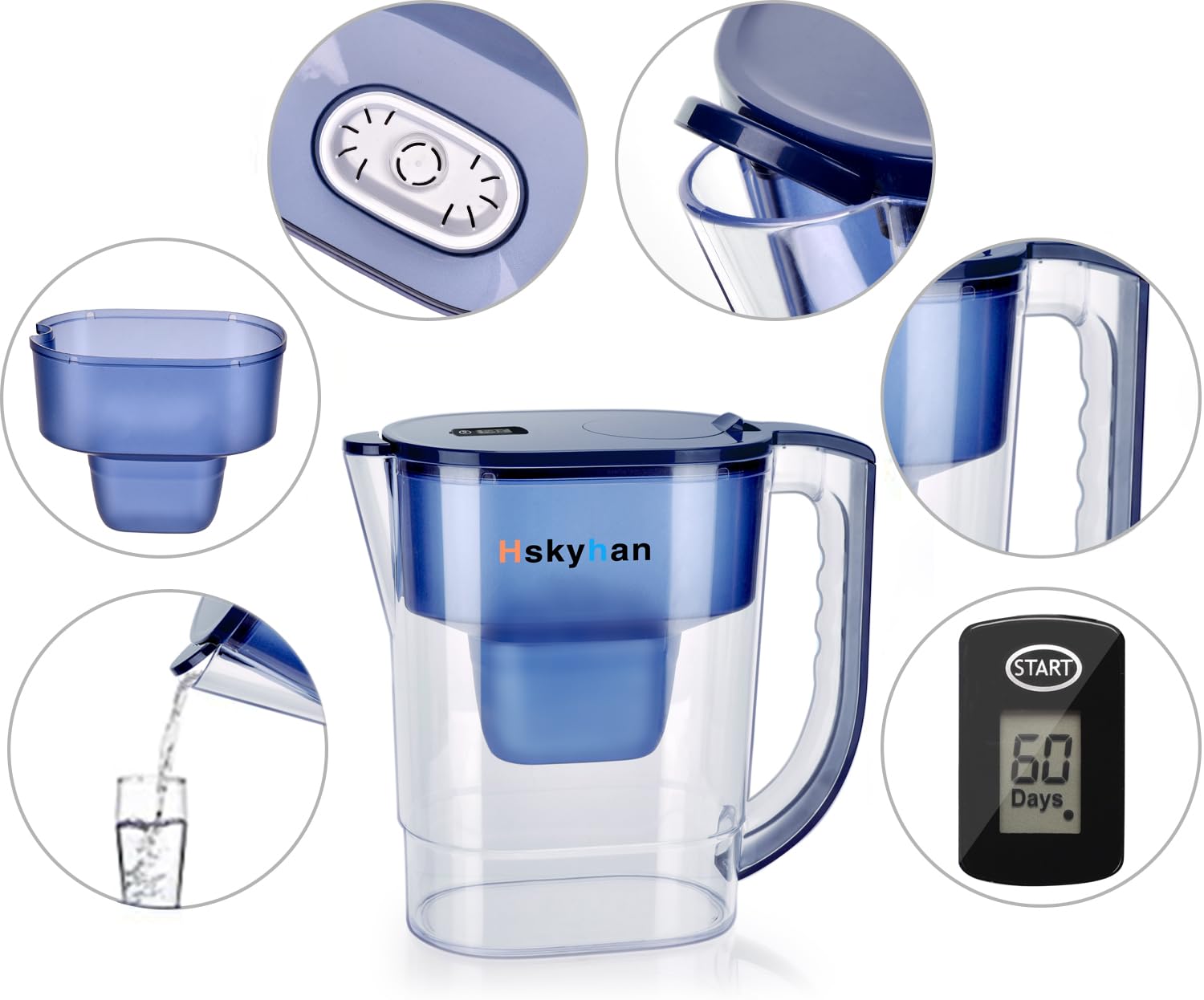 Hskyhan Alkaline Water Filter Pitcher key features image