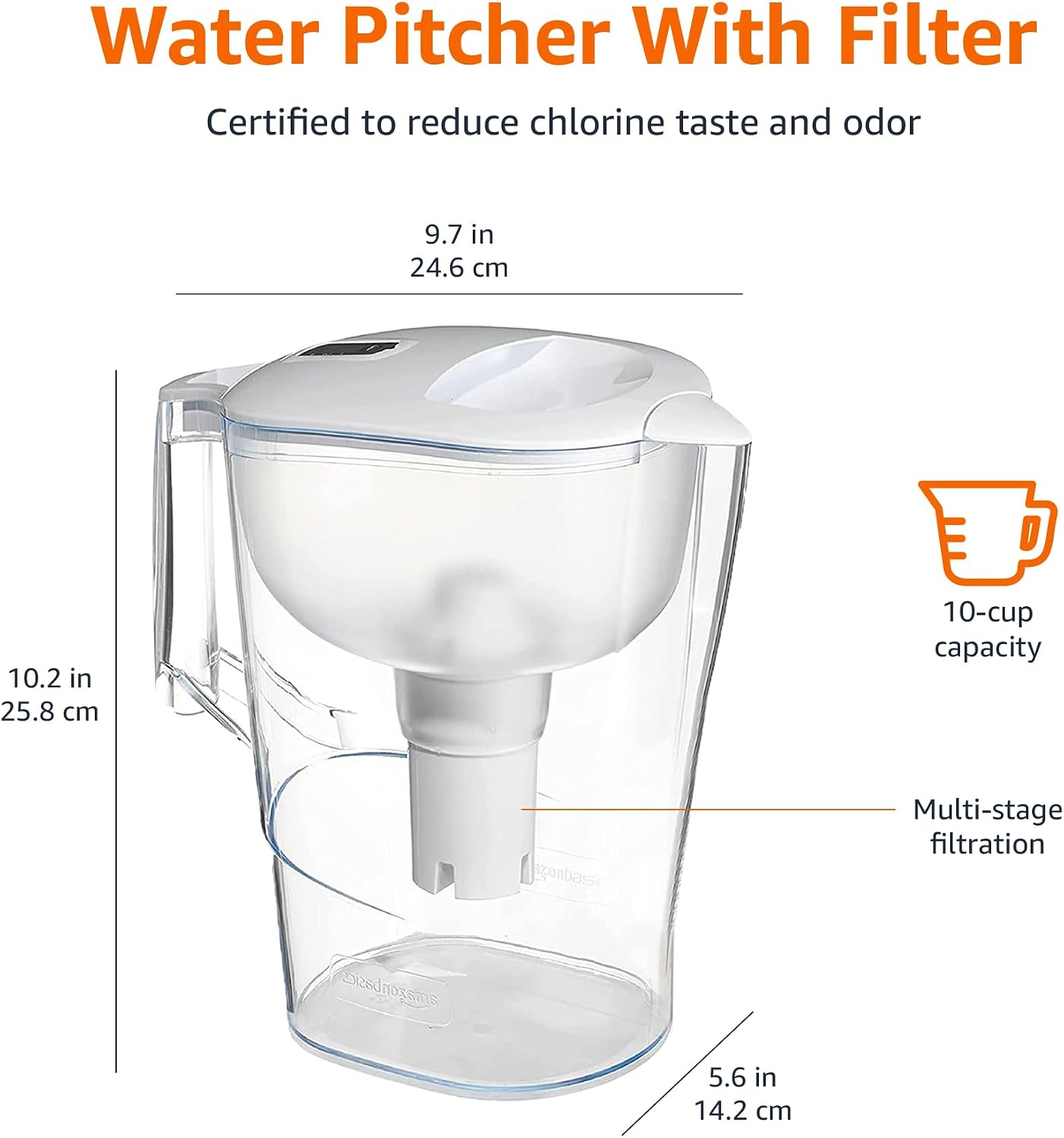 Amazon Basics 10-Cup Pitcher with Filter Compatible with Brita Water Filter | Clean, Crisp Water, water pitcher for fridge, 10-cup filter water dispenser, WQA and NSF Certified, Made in Europe — Real-World Performance