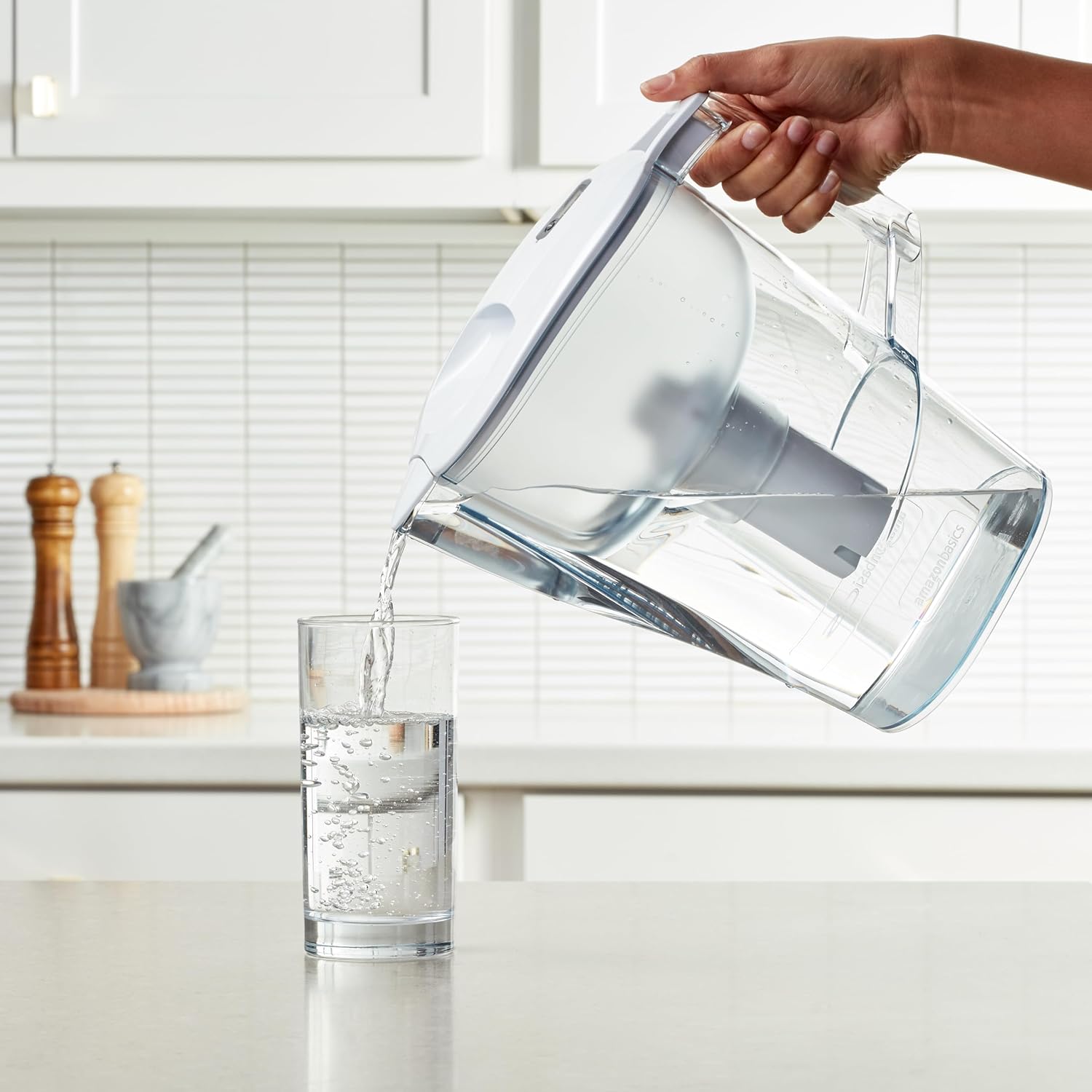 Amazon Basics 10-Cup Pitcher with Filter Compatible with Brita Water Filter | Clean, Crisp Water, water pitcher for fridge, 10-cup filter water dispenser, WQA and NSF Certified, Made in Europe — Ease of Use and Maintenance
