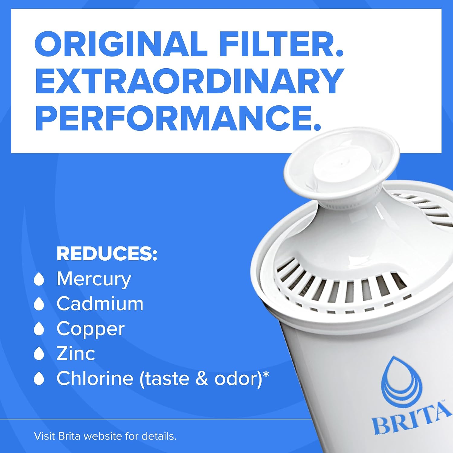 Brita Small 6-Cup Water Filter Pitcher, Includes 1 Filter, White | WQA and NSF/ANSI Certified, Reduces Chlorine, Copper, Mercury & Cadmium, Lasts 2 Months, Household Essential — Key Features