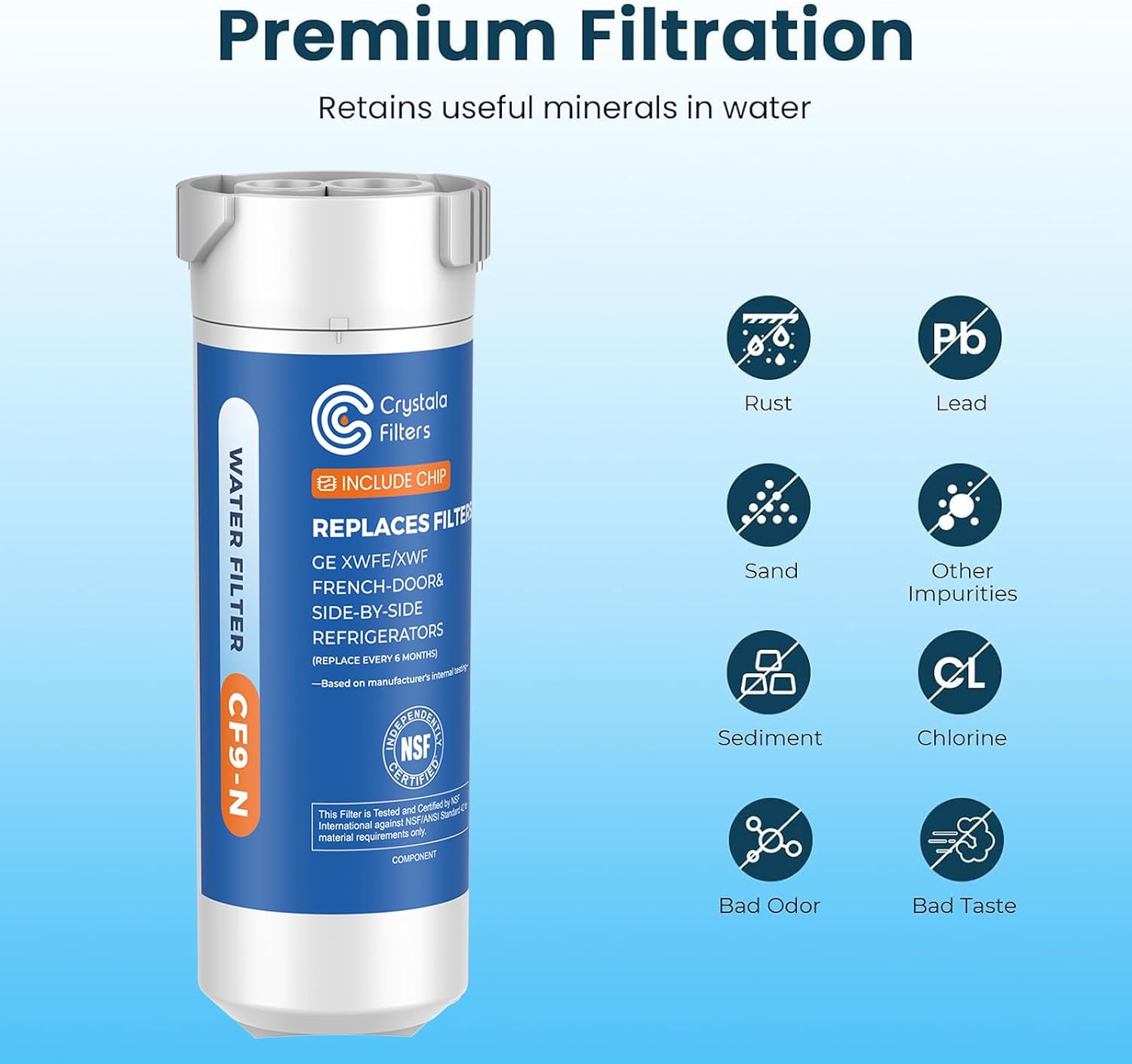 Crystala Filters XWFE (Built-in CHIP) Refrigerator Water Filter 1-Pack — Key Features