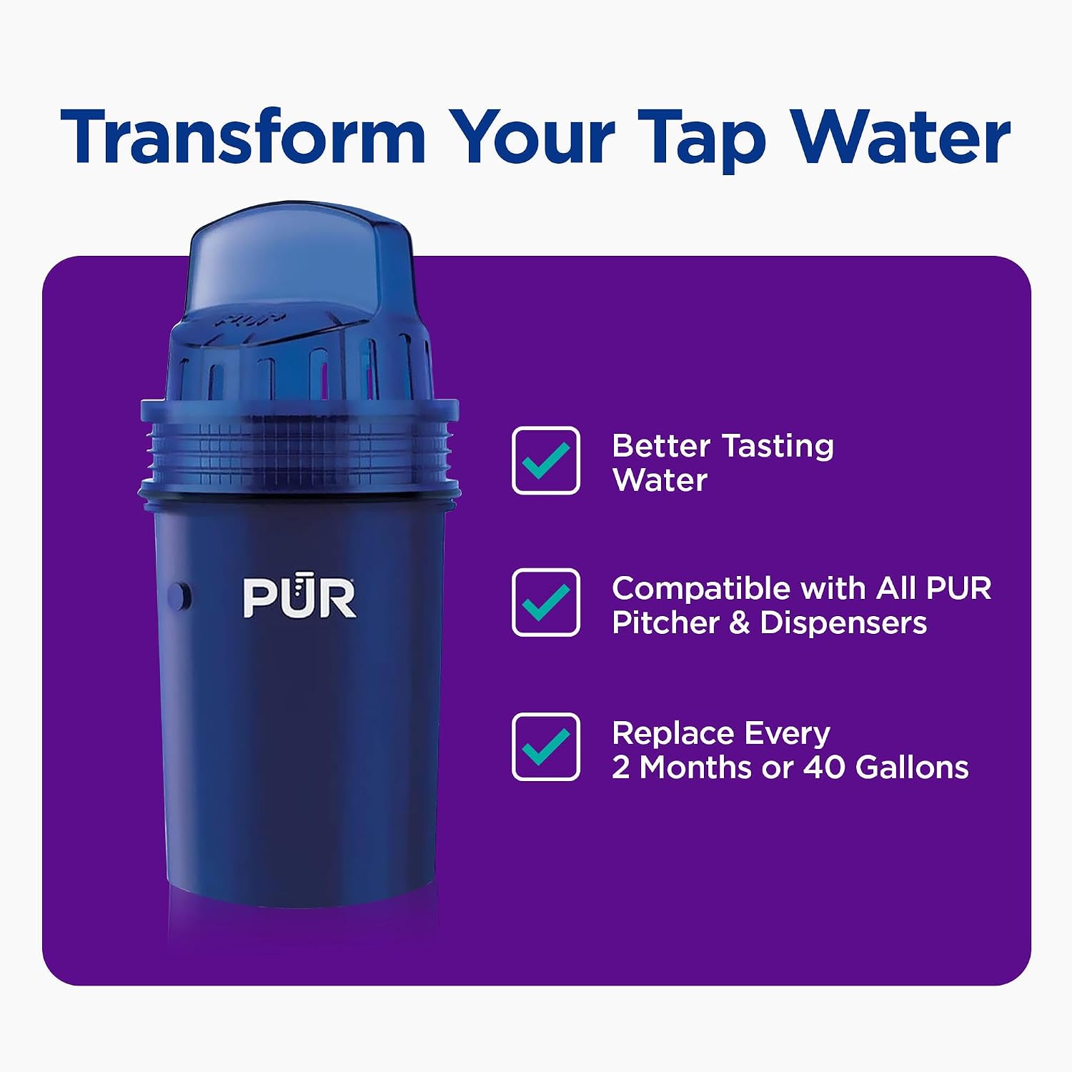 PUR Water Pitcher & Dispenser Replacement Filter 4-Pack | Genuine PUR Water Filter, 2-in-1 Powerful and Faster Filtration, 8-Month Value — Overview