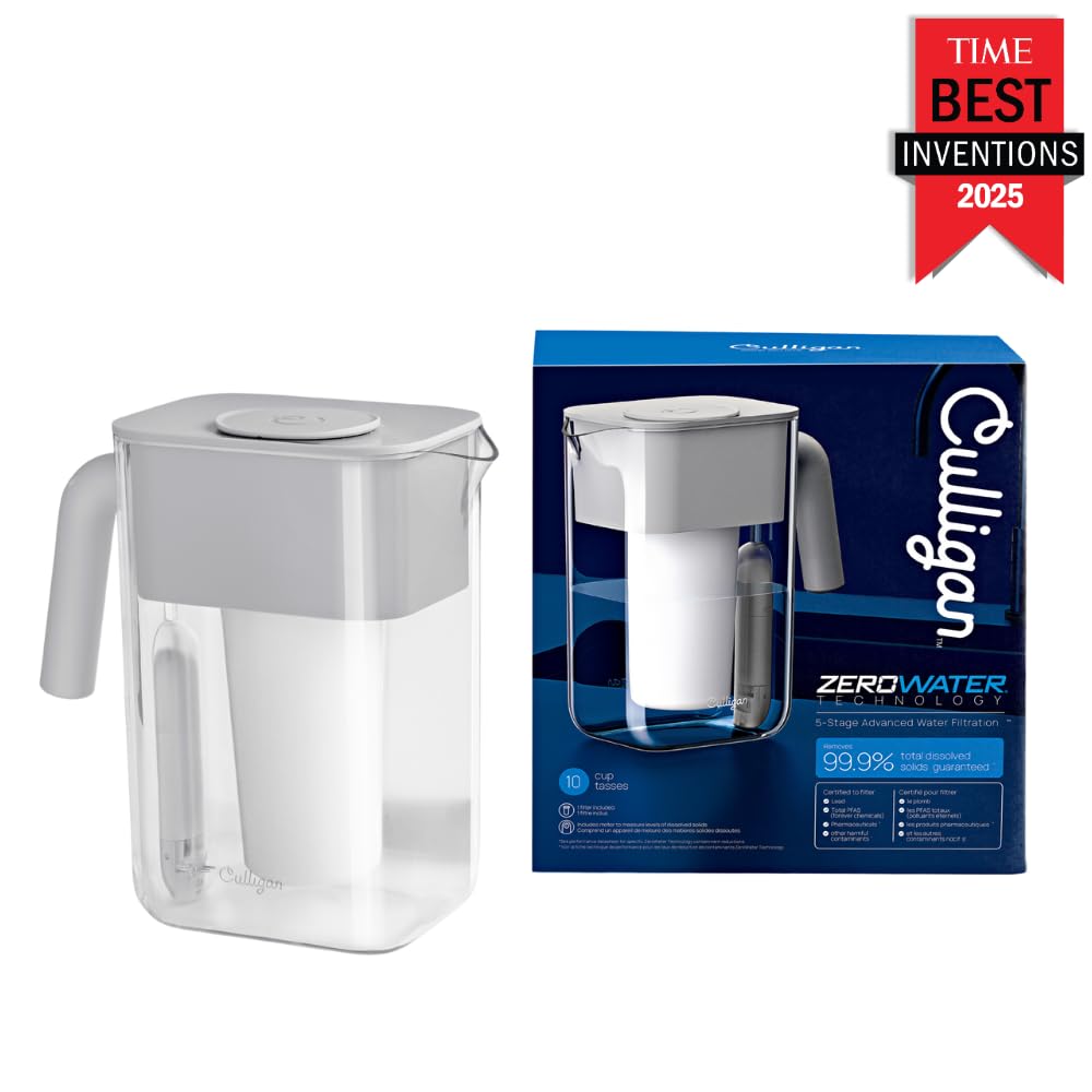 Culligan with ZeroWater Technology 10-Cup Water Filter Pitcher – Includes 5-Stage Advanced Water Filter, IAPMO Certified to Reduce Lead, Total PFAS (Forever Chemicals), Mercury, Fluoride, and Chlorine — Overview