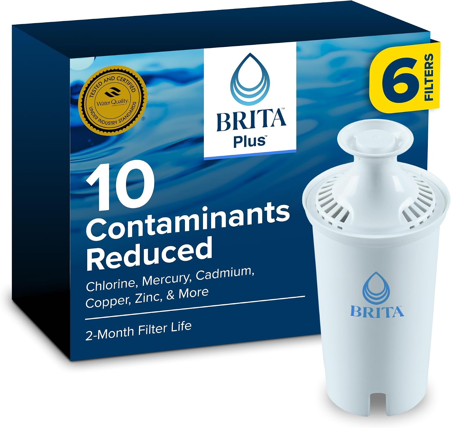 Brita Plus Replacement Water Filter, For Pitchers and Dispensers, 6 Pack
