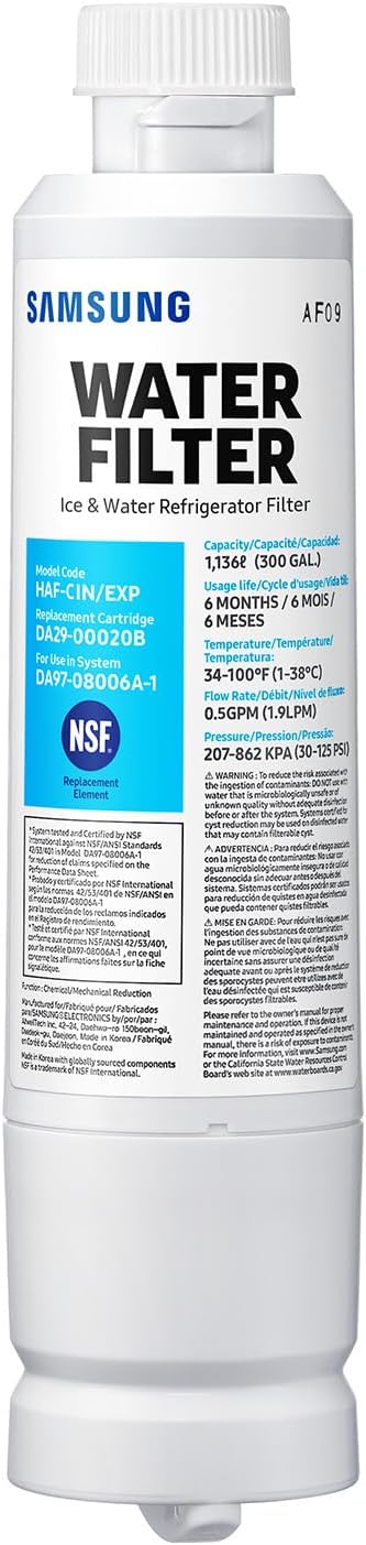 SAMSUNG Genuine Filter for Refrigerator Water and Ice, Carbon Block Filtration for Clean, Clear Drinking Water, 6-Month Life, HAF-CIN/EXP, 1 Pack